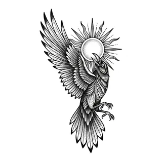 Black and white blackwork tattoo design, drawn flat for a thigh tattoo