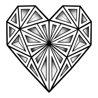 Black and white geometric heart tattoo design, outline stencil for a thigh tattoo