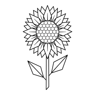Black and white geometric sunflower tattoo design, outline stencil for a thigh tattoo