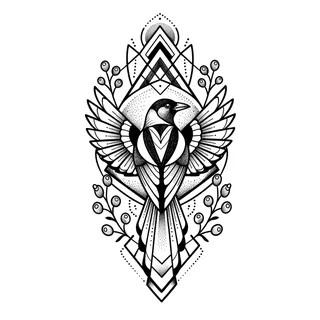 Black and white geometric tattoo design, outline stencil for a thigh tattoo