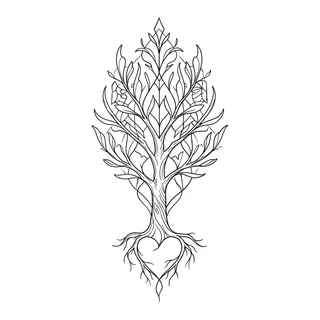 Black and white linework tattoo design, outline stencil for a thigh tattoo