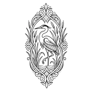 Black and grey ornamental tattoo design, drawn flat for a thigh tattoo