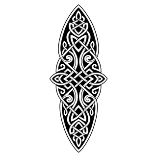 Black and grey ornamental tattoo design, drawn flat for a thigh tattoo