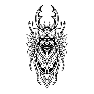 Black and grey ornamental tattoo design, drawn flat for a thigh tattoo