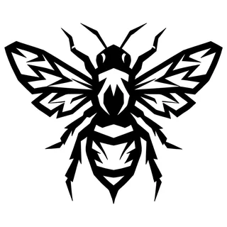 Black and white tribal bee tattoo design, drawn flat for a thigh tattoo
