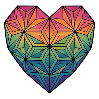 Color geometric heart tattoo design, outline stencil for a thigh tattoo
