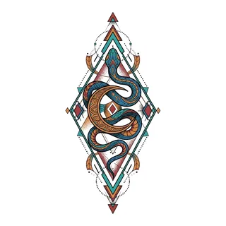 Color geometric tattoo design, outline stencil for a thigh tattoo