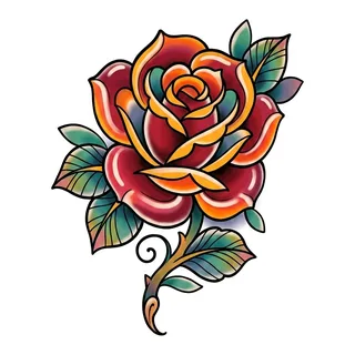 Color new school tattoo design, drawn flat for a thigh tattoo