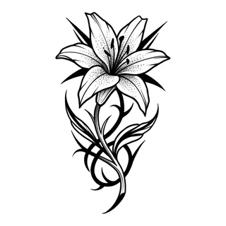 Black and white blackwork lily tattoo design, drawn flat for a wrist tattoo