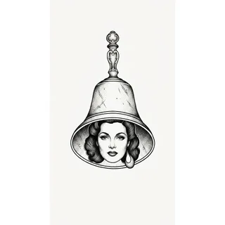 Black and grey dotwork bell tattoo design, drawn flat for a wrist tattoo