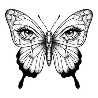 Black and grey dotwork butterfly tattoo design, drawn flat for a wrist tattoo