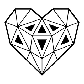 Black and white geometric heart tattoo design, outline stencil for a wrist tattoo