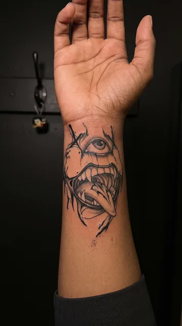 face tattoo on the wrist