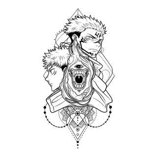 Black and grey illustrative faces tattoo design, drawn flat for a wrist tattoo