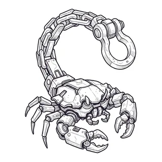 Black and grey illustrative scorpion tattoo design, drawn flat for a wrist tattoo