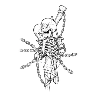 Black and grey illustrative skeletons tattoo design, drawn flat for a wrist tattoo