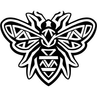 Black and white tribal bee tattoo design, drawn flat for a wrist tattoo