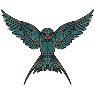 Color geometric bird tattoo design, outline stencil for a wrist tattoo