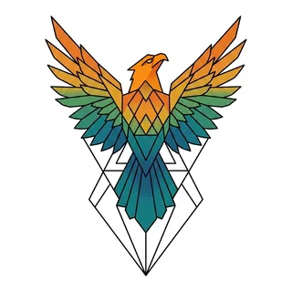 Color geometric phoenix tattoo design, outline stencil for a wrist tattoo