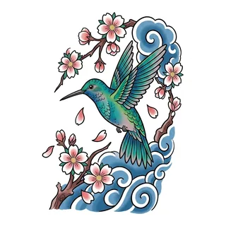 Color Japanese tattoo design, drawn flat for a wrist tattoo