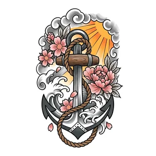 Color Japanese tattoo design, drawn flat for a wrist tattoo