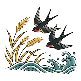 Color Japanese tattoo design, drawn flat for a wrist tattoo