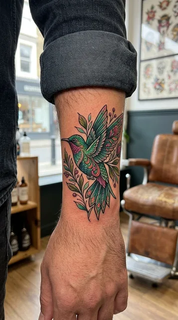 Hummingbird tattoo on the wrist