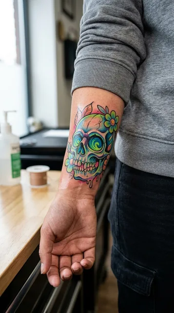 Skull tattoo on the wrist