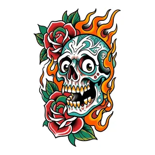 Color new school tattoo design, drawn flat for a wrist tattoo