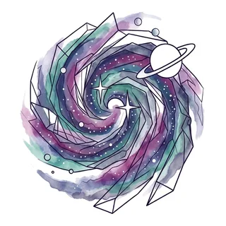 Color watercolor galaxy tattoo design, drawn flat for a wrist tattoo